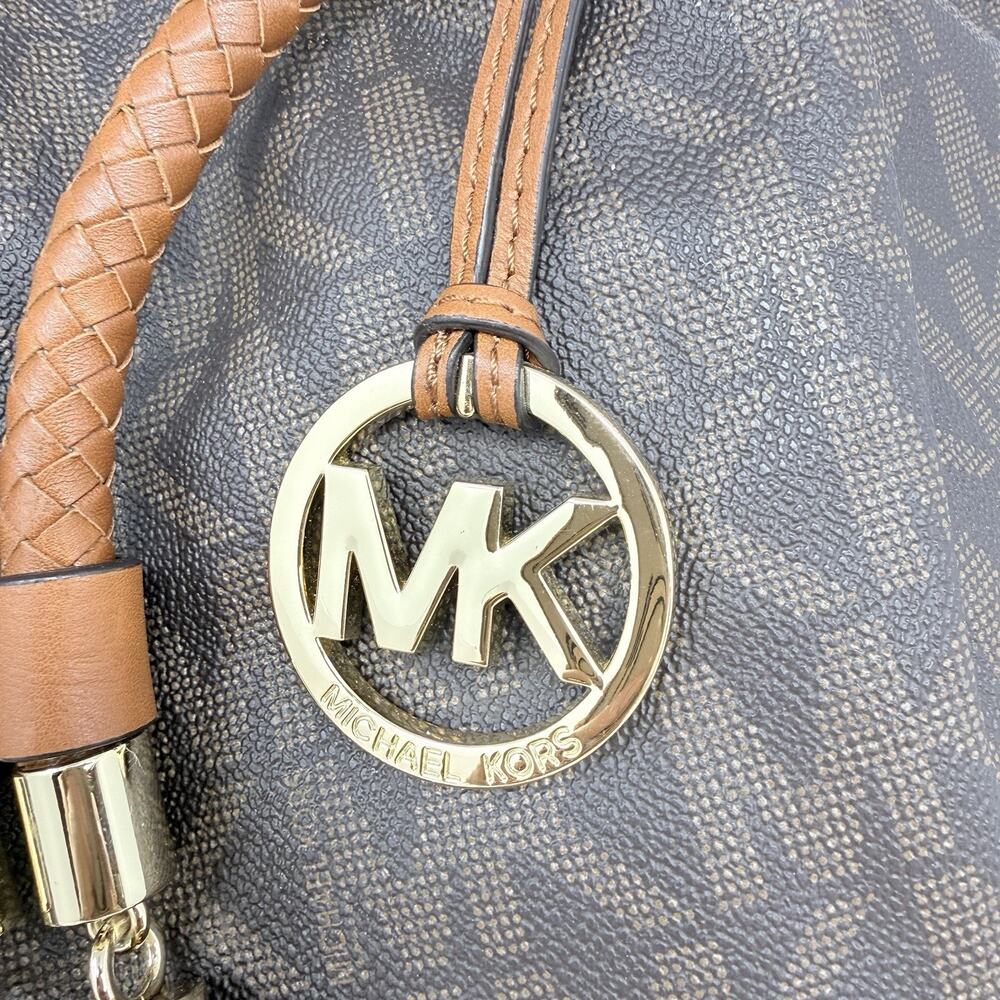 Michael Kors Brown Jet Set Marina Large Gathered Logo Tote Purse Shoulder Bag - Picture 5 of 13